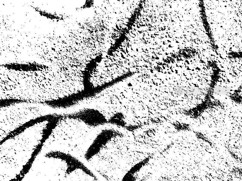 油漆墙壁垃圾纹理。黑色灰尘Scratchy Pattern。抽象的背景。矢量设计作品。变形的效果。裂缝。